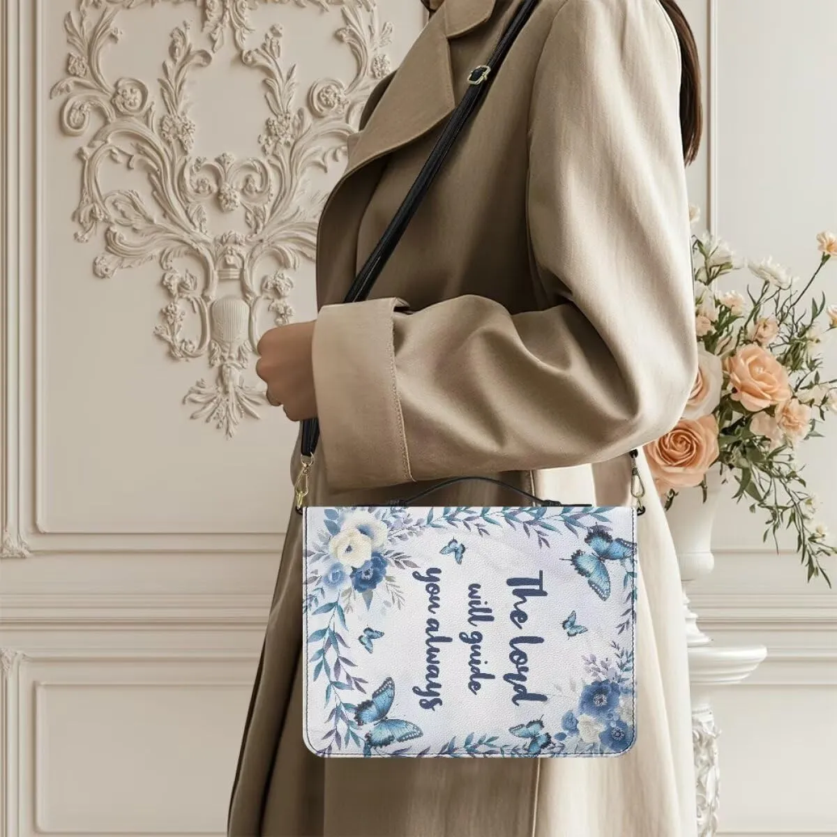 Women Bible Cover with Adjustable Strap Shoulder Strap Bag Bible Carrying Case for Church Services