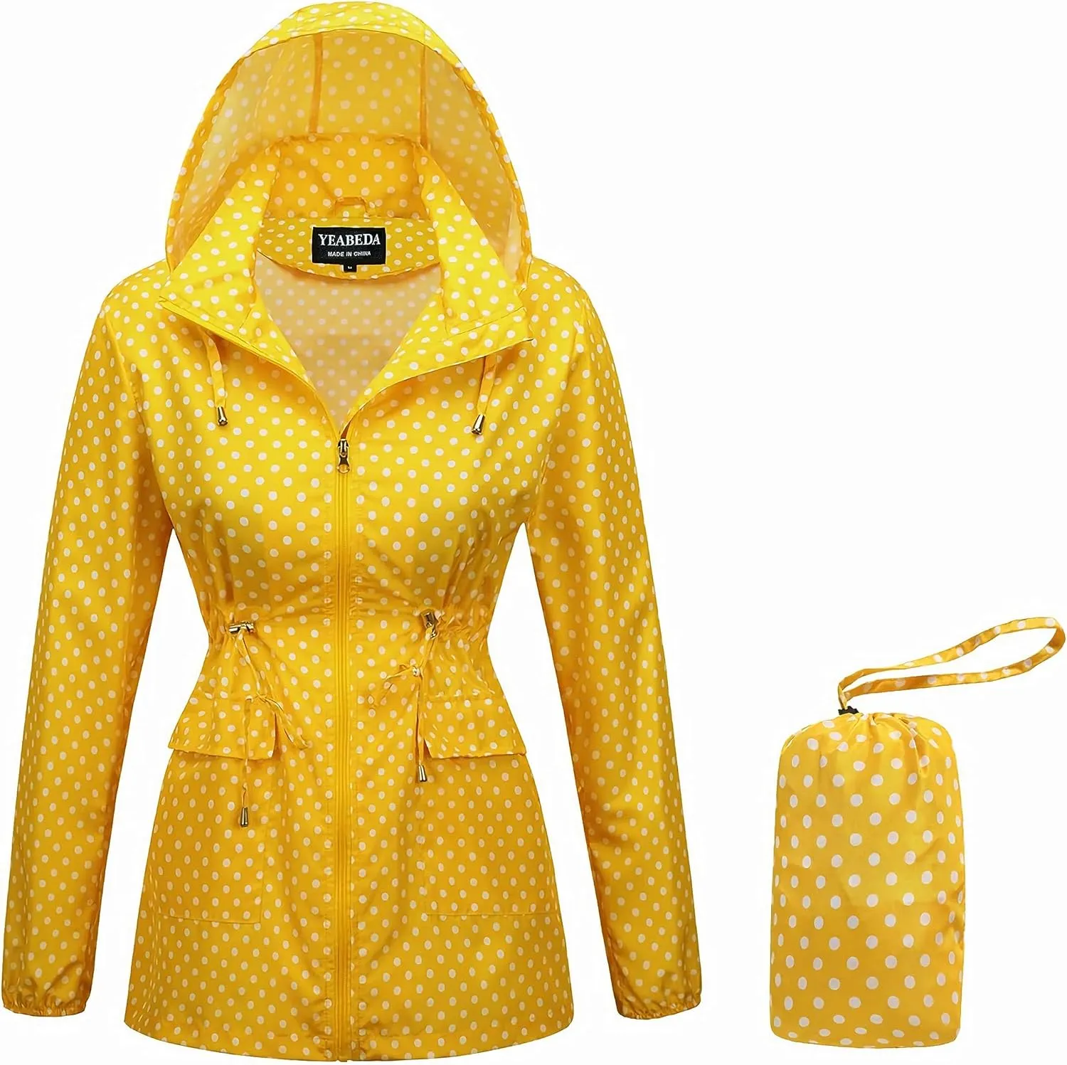 Women-Rain Jacket-Hood Waterproof-Lightweight Windbreak-Packable — Cute RainCoats Travel Polka Dot Ladies With Pouch