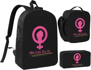 Women's Equality Day 2025 Backpack Set Lightweight Laptop Backpack Lunch Bag with Pencil Case for Women Men Travel Work