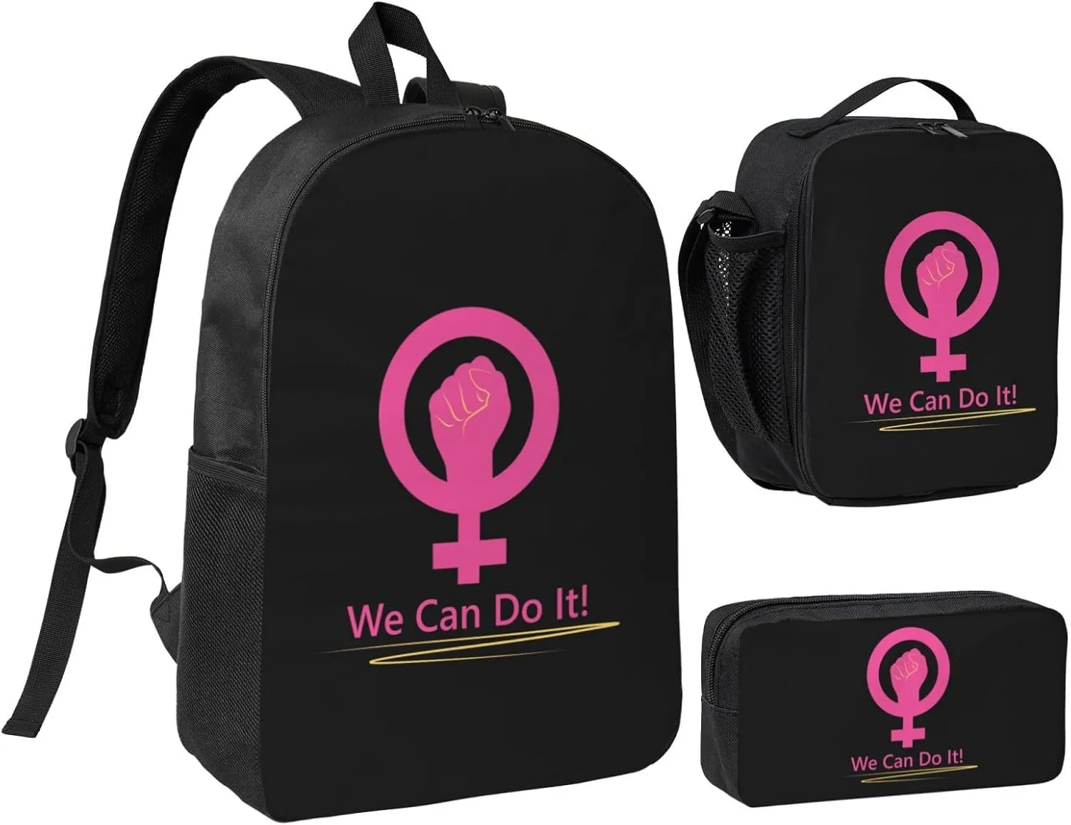 Women's Equality Day 2025 Backpack Set Lightweight Laptop Backpack Lunch Bag with Pencil Case for Women Men Travel Work