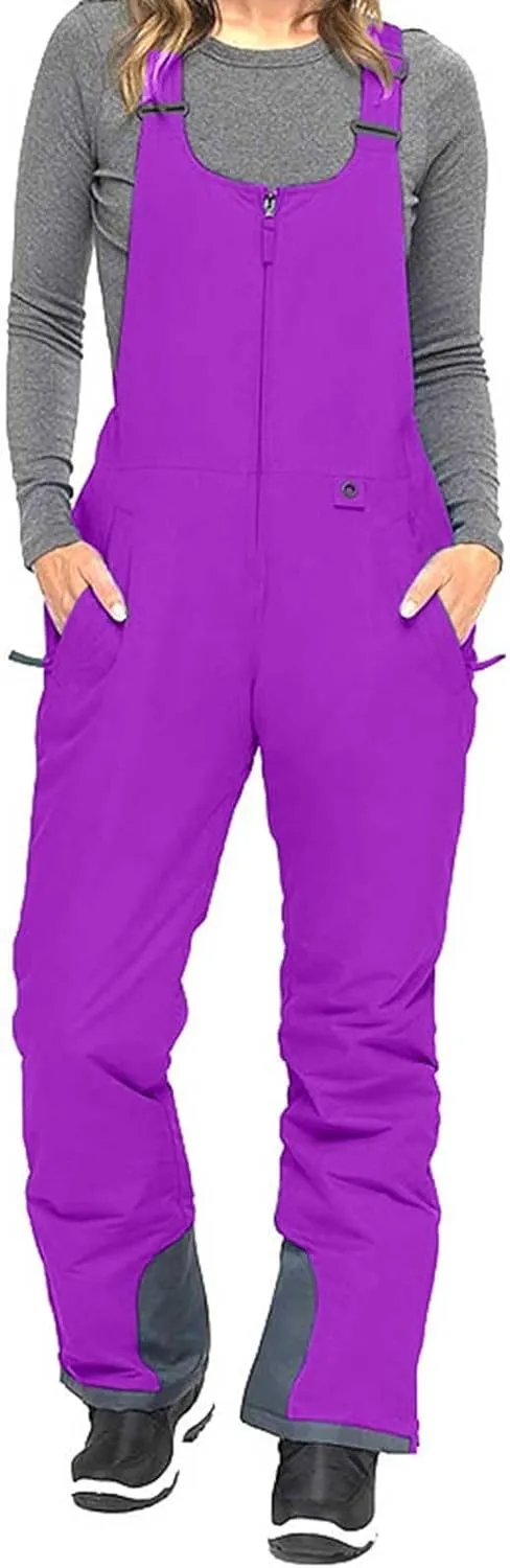 Women'S Insulated Waterproof Ski Bib Overalls Essential Winter Snowboarding Pants Adjustable Shoulder Strap Jumpsuit