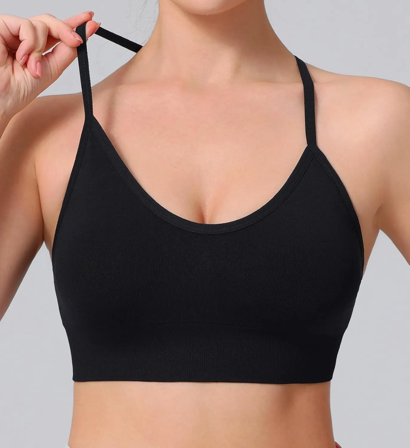 Women's Sports Bras Adjustable Y Back Spaghetti Strap Racerback Padded Wireless Yoga Workout Tops