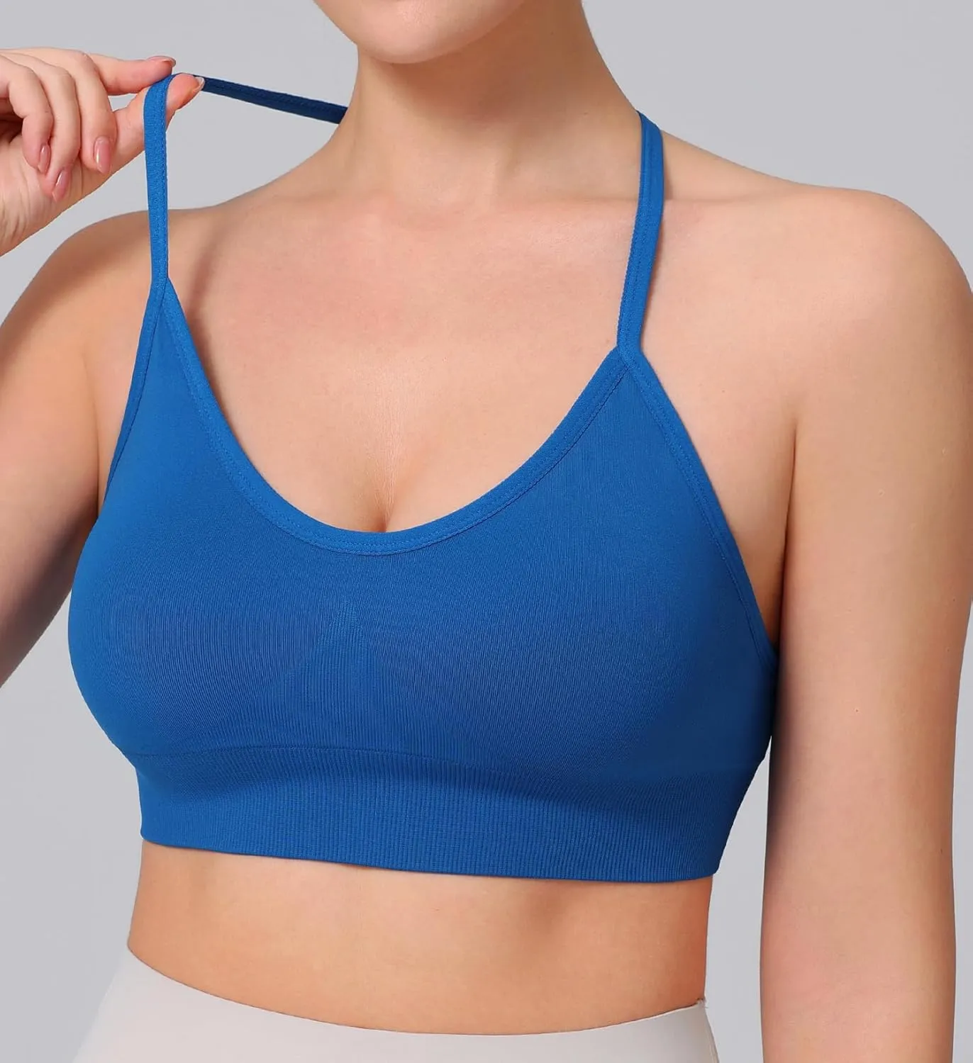 Women's Sports Bras Adjustable Y Back Spaghetti Strap Racerback Padded Wireless Yoga Workout Tops
