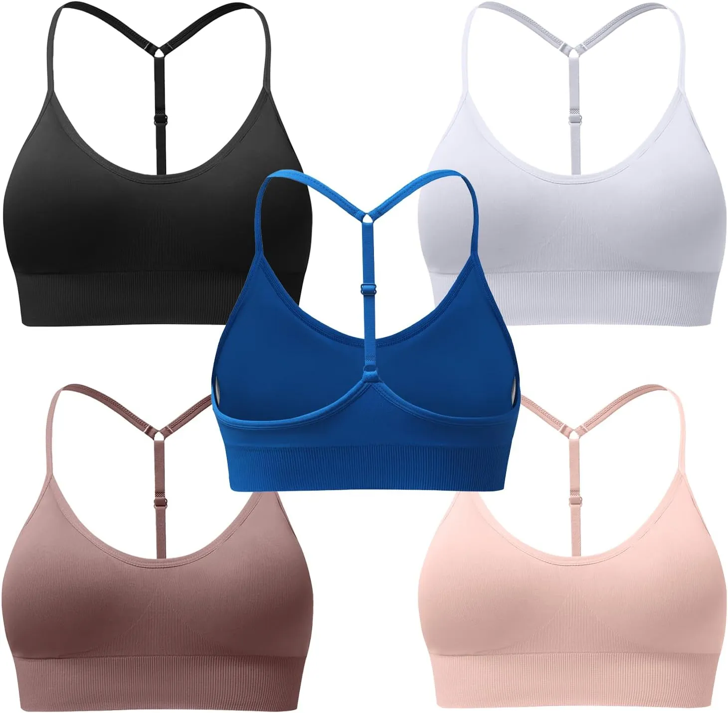 Women's Sports Bras Adjustable Y Back Spaghetti Strap Racerback Padded Wireless Yoga Workout Tops