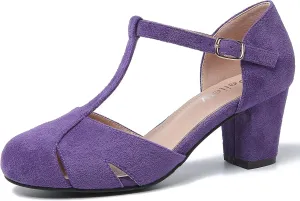 Womens T Strap Mary Jane Shoes Chunky Block Heel Cut Out Ankle Strap Buckle Dress Dance Pumps