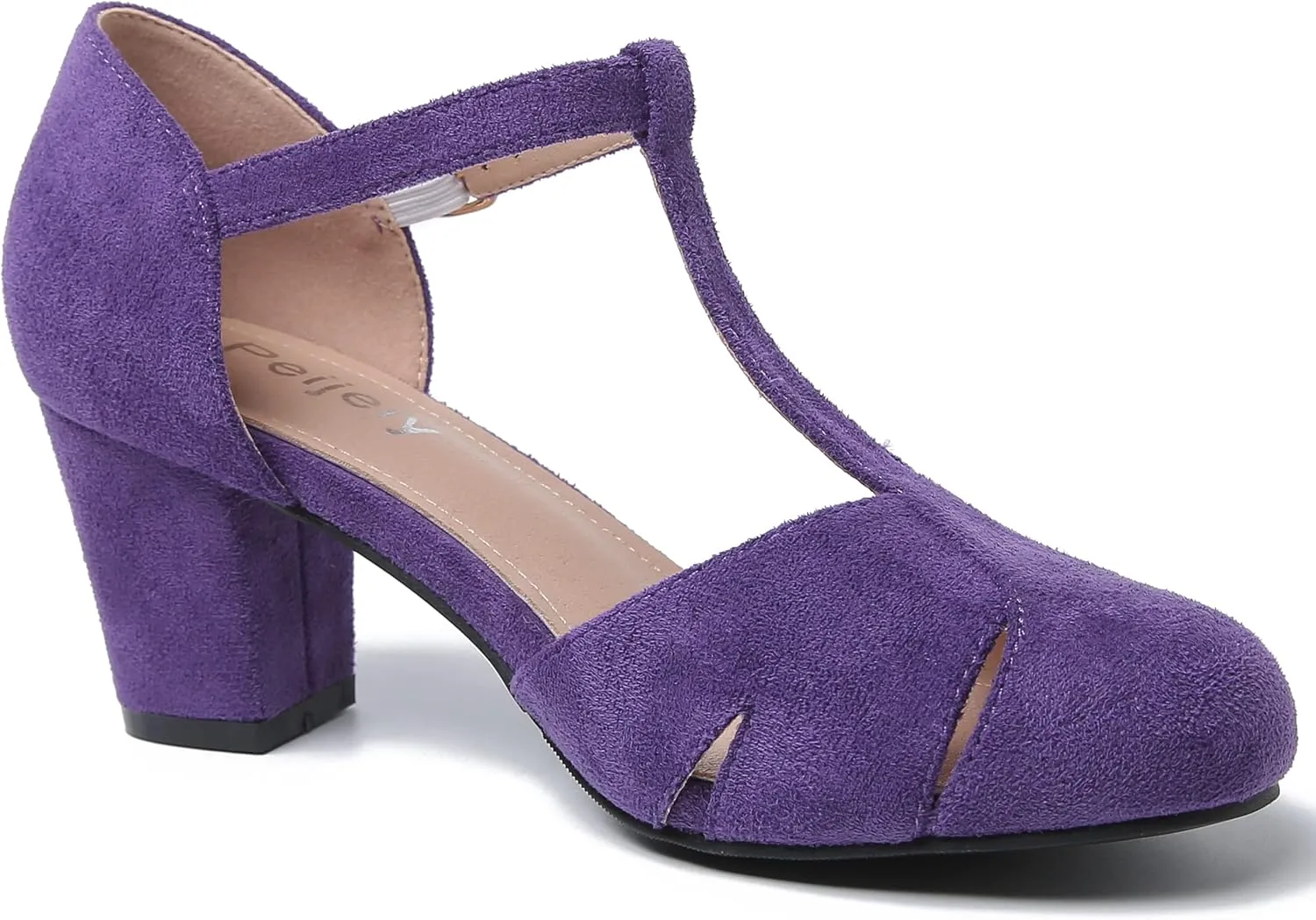 Womens T Strap Mary Jane Shoes Chunky Block Heel Cut Out Ankle Strap Buckle Dress Dance Pumps