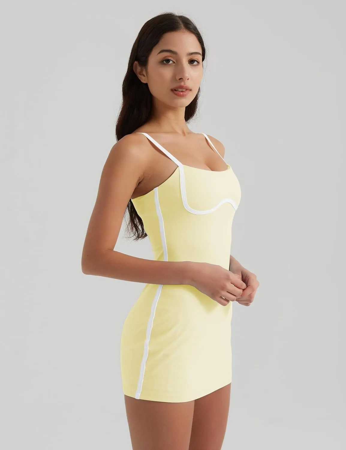 Womens Tennis Dress with Built-in Bra & Shorts Pockets,Sleeveless Adjustable Spaghetti Strap Colorblock Golf Dresses