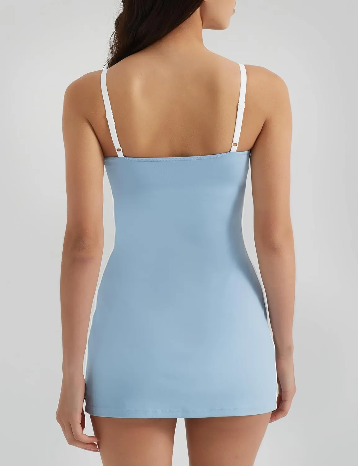 Womens Tennis Dress with Built-in Bra & Shorts Pockets,Sleeveless Adjustable Spaghetti Strap Colorblock Golf Dresses