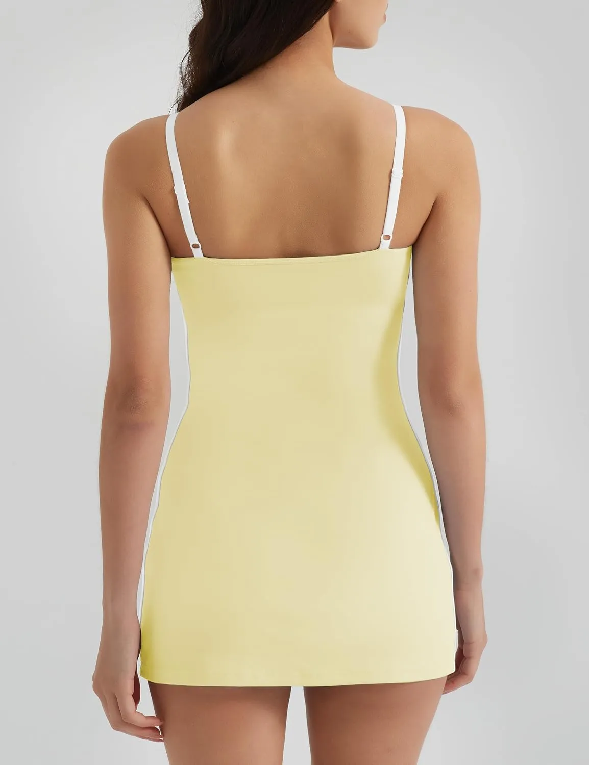 Womens Tennis Dress with Built-in Bra & Shorts Pockets,Sleeveless Adjustable Spaghetti Strap Colorblock Golf Dresses