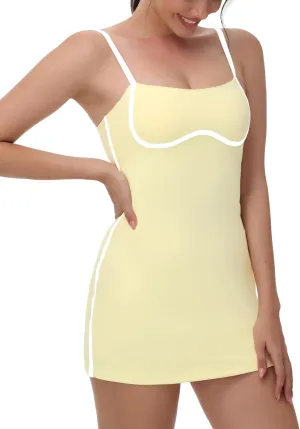 Womens Tennis Dress with Built-in Bra & Shorts Pockets,Sleeveless Adjustable Spaghetti Strap Colorblock Golf Dresses