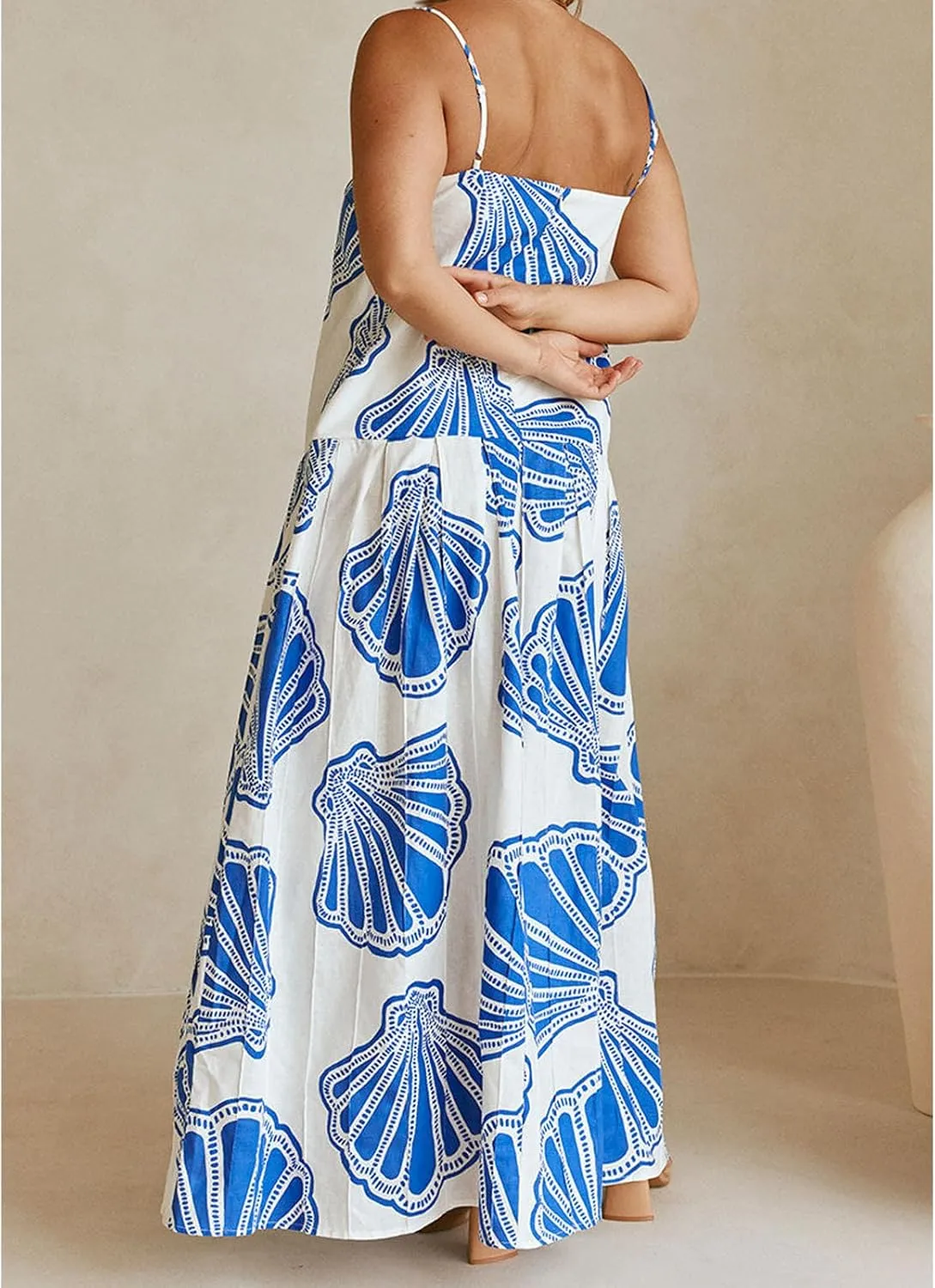 Womens Y2k Boho Palm Print Spaghetti Strap Midi Flowy Dress Cute Floral Ruffle Cami Maxi Dresses Summer Sundress
