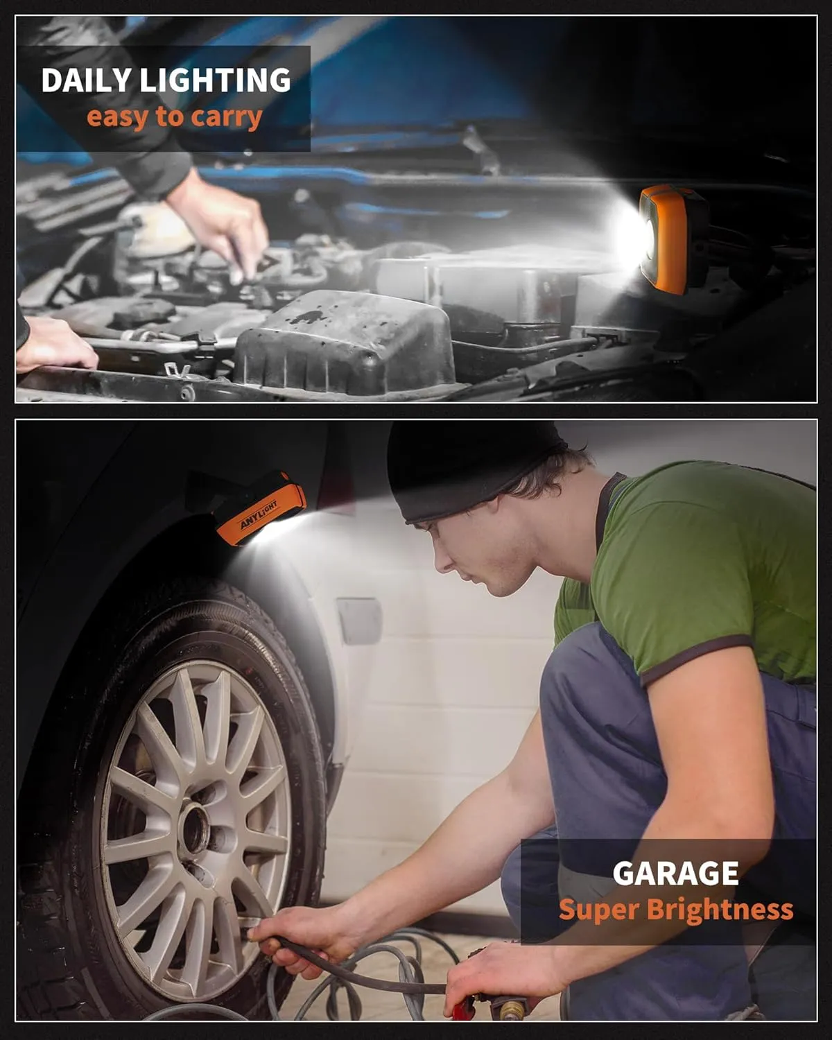Work Light, Magnetic Rechargeable Light with 4 Modes & 150°Rotatable, 1200LM Waterproof Portable Light with 360° Rotating Hook for Emergency Car Repair, Grill, Outdoor work (1 Pack with Hook)