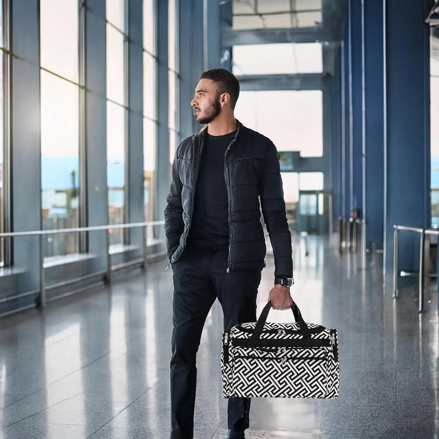 World Traveler Greek Key 22-inch Carry-on Duffle Bag with Adjustable Shoulder Strap