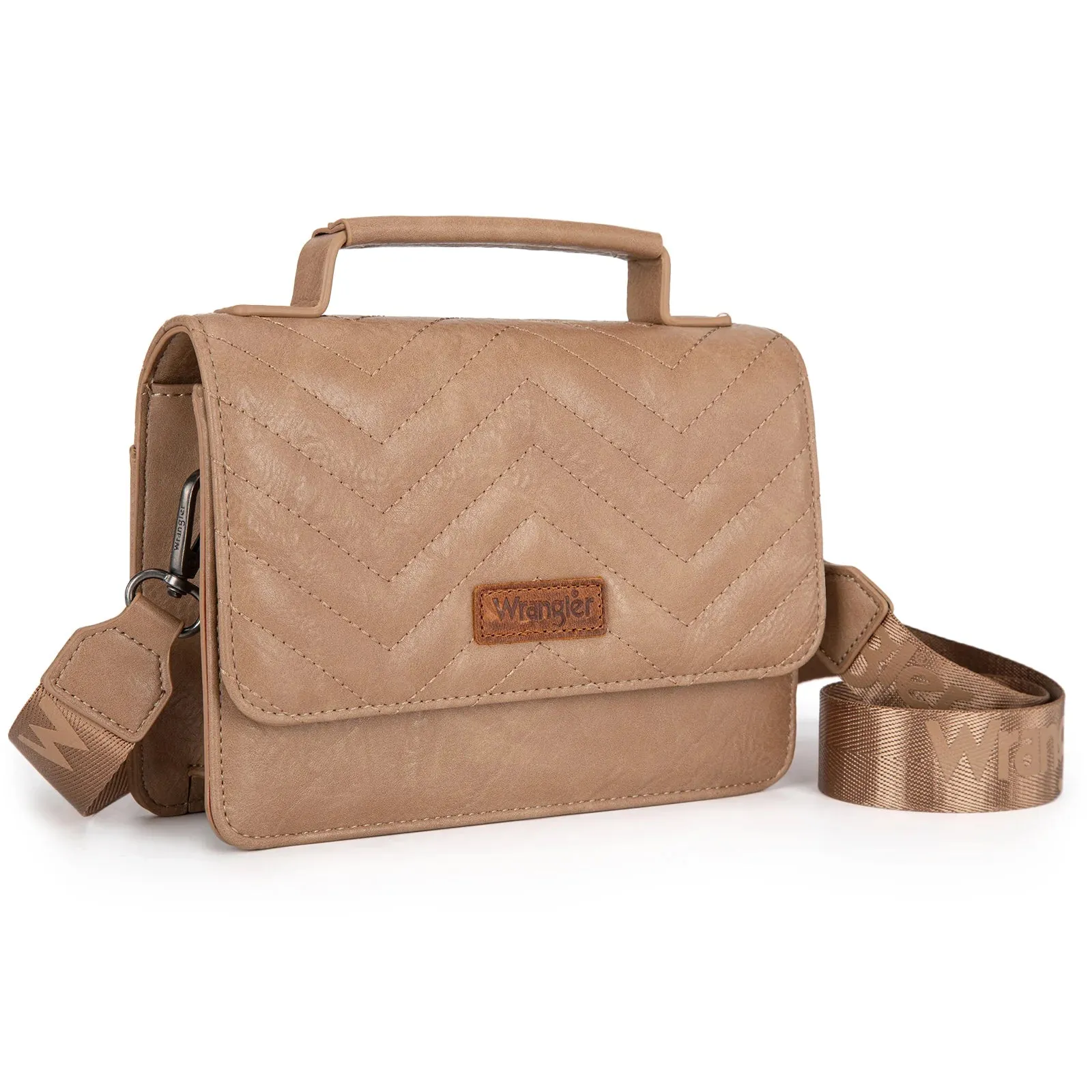 Wrangler 3PCs Set Mini Top Handle Crossbody/Wallet/Card Case Set - Khaki