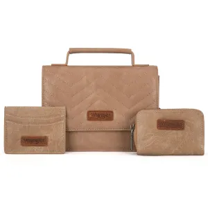 Wrangler 3PCs Set Mini Top Handle Crossbody/Wallet/Card Case Set - Khaki