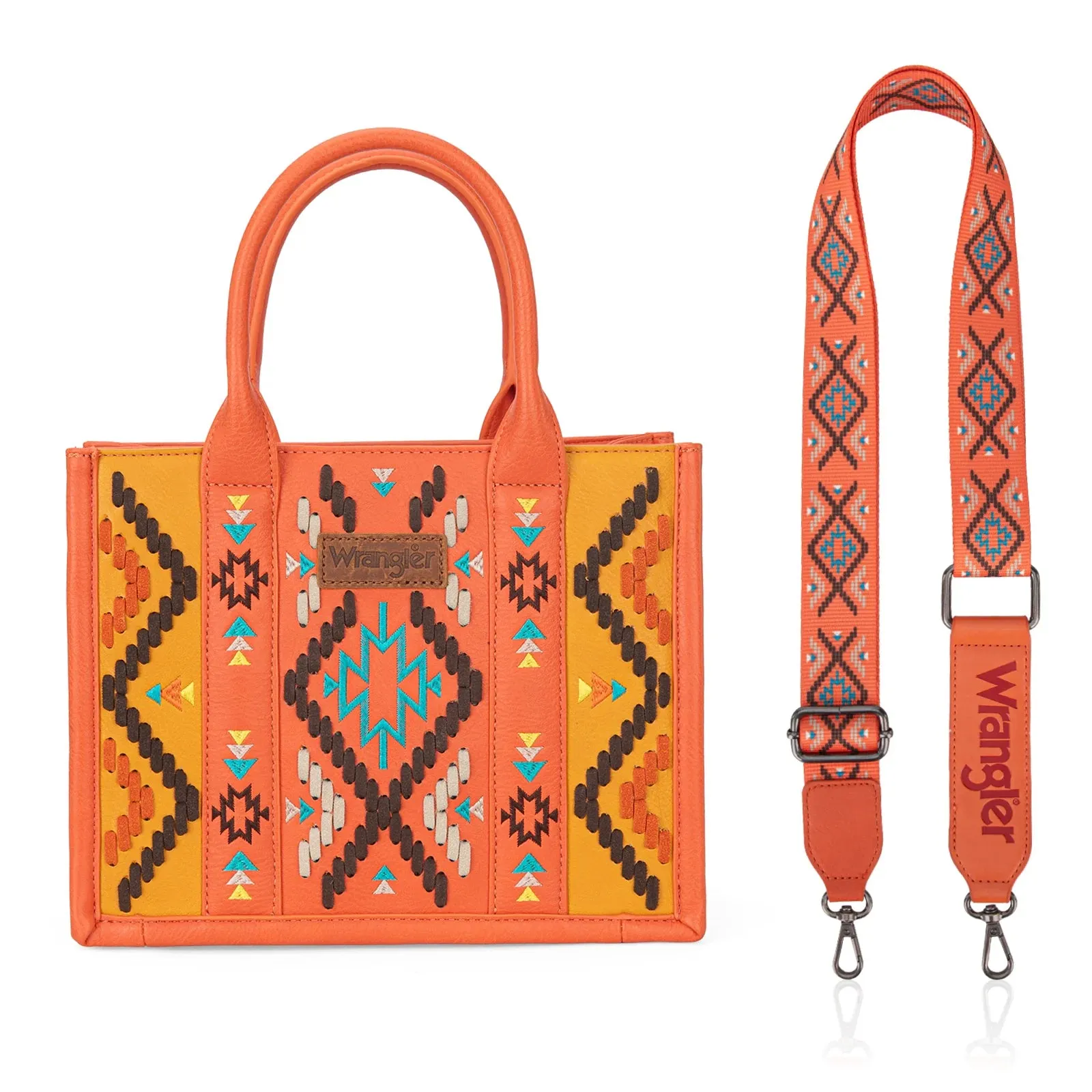 Wrangler Aztec Embroidered Tote/Crossbody - Orange