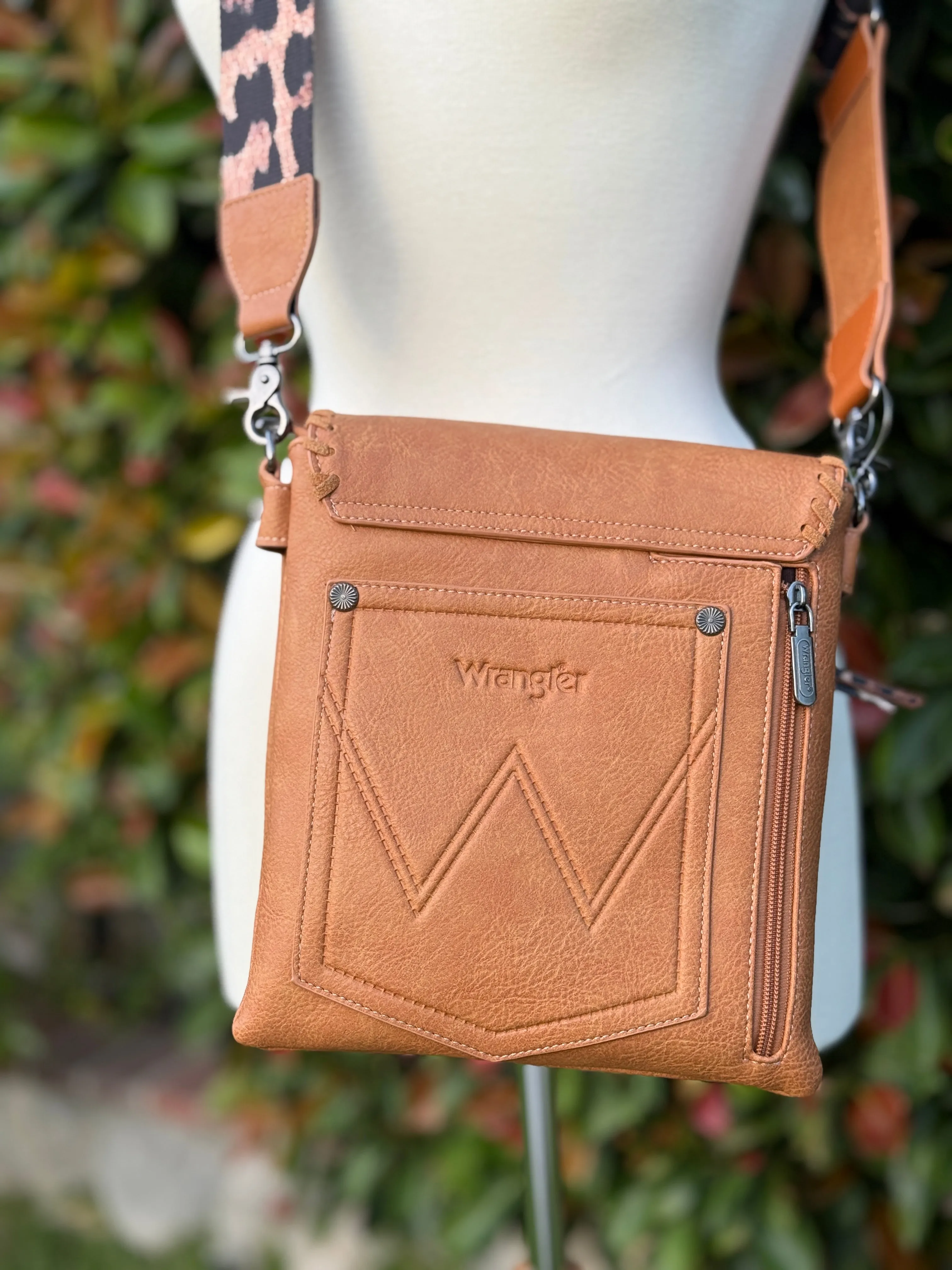 Wrangler Whipstitch Leopard Print Crossbody - Brown