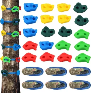 X XBEN 20 Rock Climbing Holds and 6 Ratchet Strap for Kids/Adult Climber, Build Rock Climbing Wall Grips, Ninja Tree Climbing Kit for Indoor and Outdoor Jungle Gym Playground