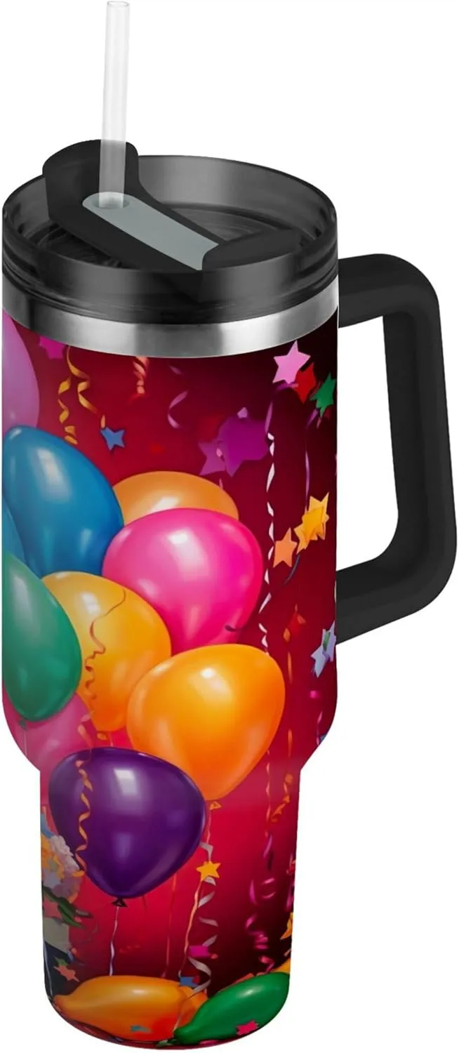 xigua 30 oz Happy Birthday Tumbler with Handle and Straw Lid, Stainless Steel Vacuum Insulated Sports Water Bottle, Keeps Cold or Hot Coffee Cup Travel Mug