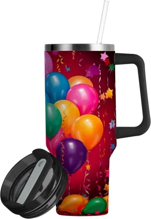 xigua 30 oz Happy Birthday Tumbler with Handle and Straw Lid, Stainless Steel Vacuum Insulated Sports Water Bottle, Keeps Cold or Hot Coffee Cup Travel Mug