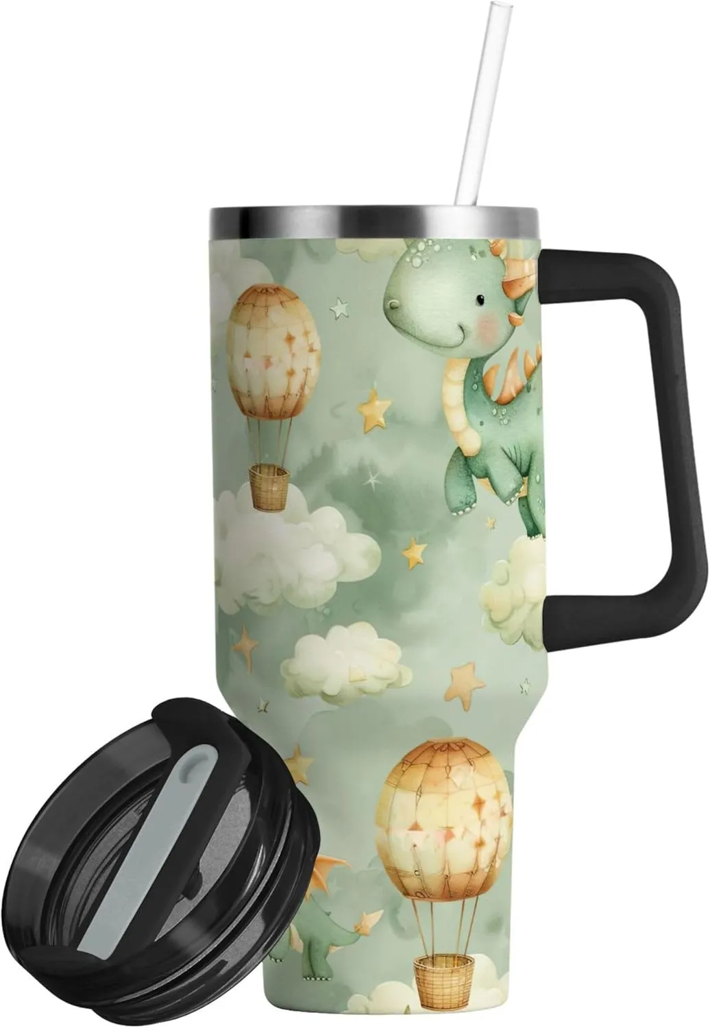 xigua 30 oz Watercolor Dragons Tumbler with Handle and Straw Lid, Stainless Steel Vacuum Insulated Sports Water Bottle, Keeps Cold or Hot Coffee Cup Travel Mug
