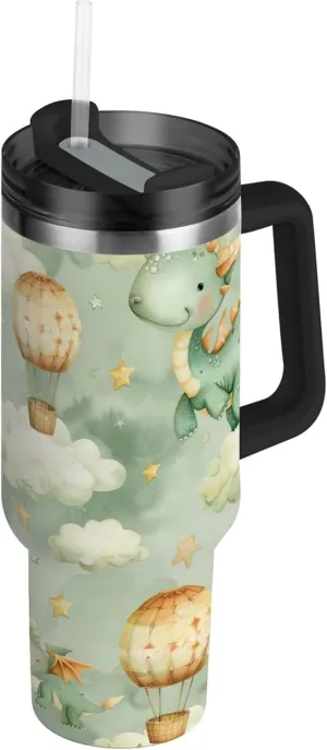 xigua 30 oz Watercolor Dragons Tumbler with Handle and Straw Lid, Stainless Steel Vacuum Insulated Sports Water Bottle, Keeps Cold or Hot Coffee Cup Travel Mug
