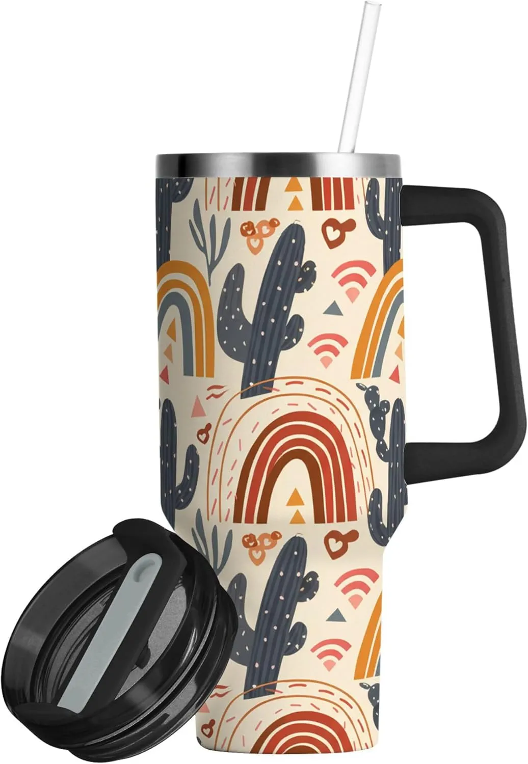 xigua 40 oz Colorful Rainbows Tumbler with Handle and Straw Lid, Stainless Steel Vacuum Insulated Sports Water Bottle, Keeps Cold or Hot Coffee Cup Travel Mug