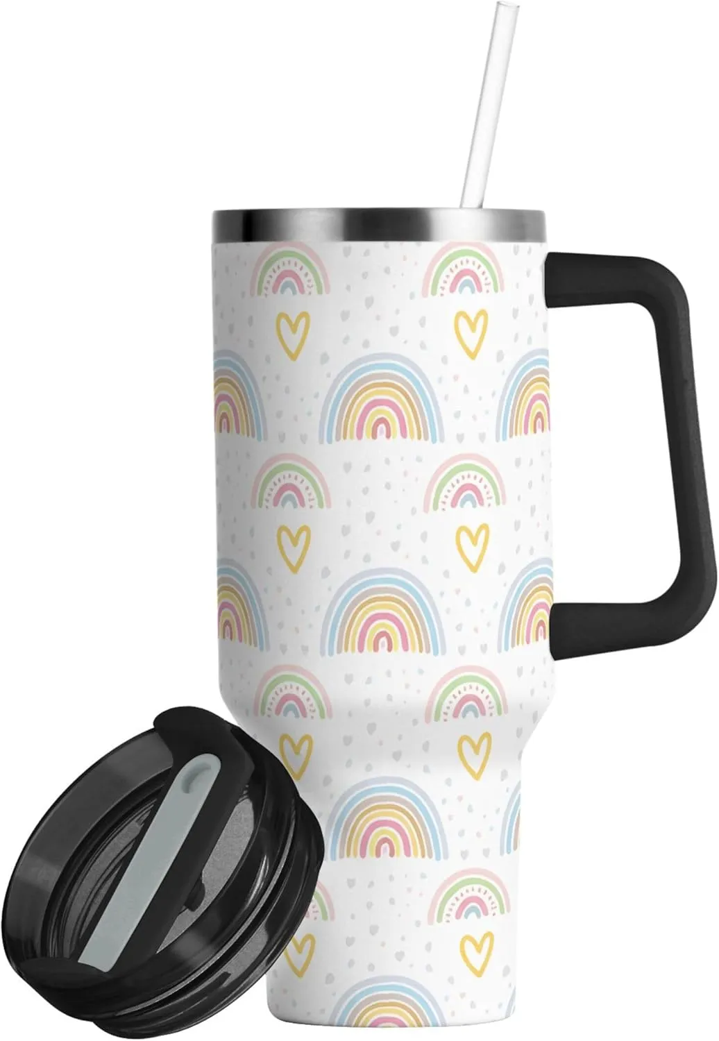 xigua 40 oz Colorful Rainbows Tumbler with Handle and Straw Lid, Stainless Steel Vacuum Insulated Sports Water Bottle, Keeps Cold or Hot Coffee Cup Travel Mug
