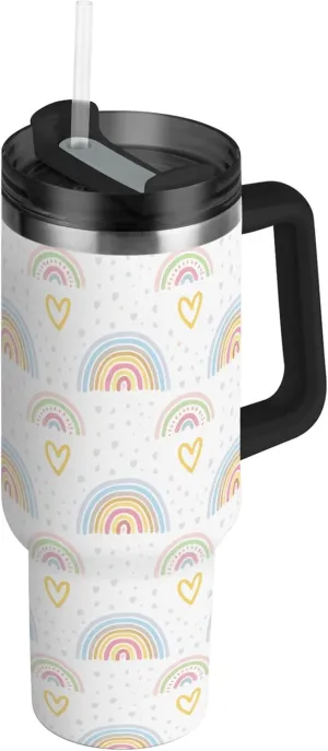 xigua 40 oz Colorful Rainbows Tumbler with Handle and Straw Lid, Stainless Steel Vacuum Insulated Sports Water Bottle, Keeps Cold or Hot Coffee Cup Travel Mug