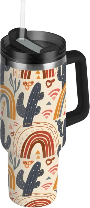 xigua 40 oz Colorful Rainbows Tumbler with Handle and Straw Lid, Stainless Steel Vacuum Insulated Sports Water Bottle, Keeps Cold or Hot Coffee Cup Travel Mug