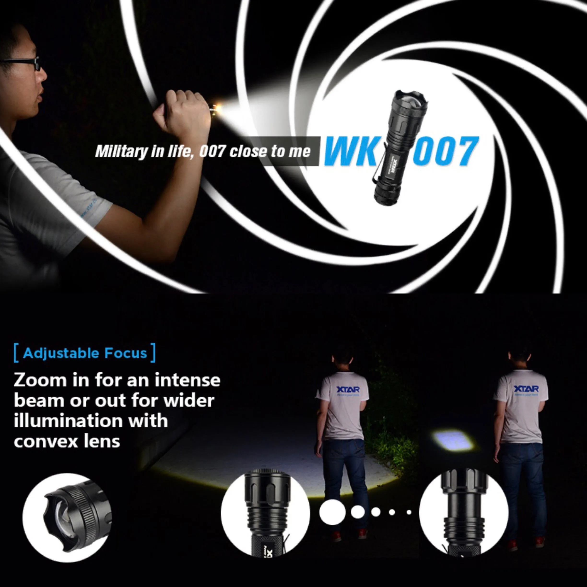 XTAR WK007 500lm Throw Beam 175m Zoomable