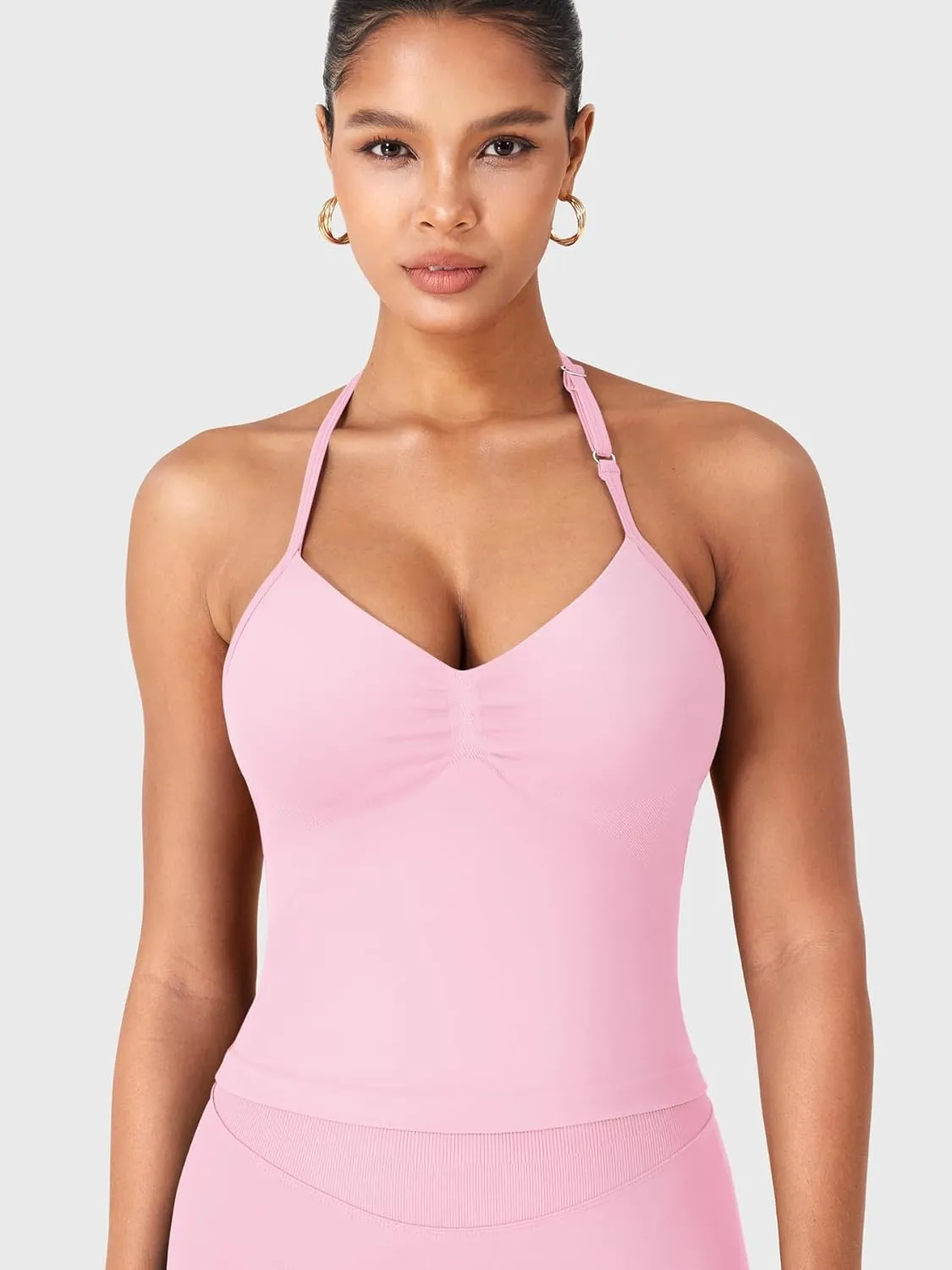 YEOREO SoftHue Impact Longline Strappy Top Women's Halter Workout Tank Tops Backless Gym Longline with Adjustable Strap