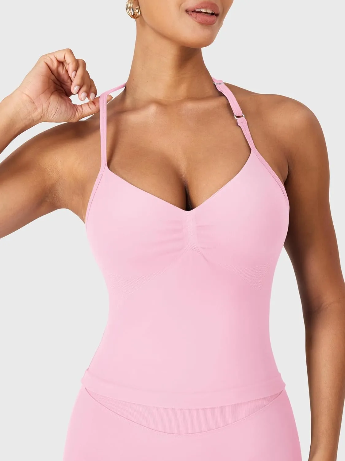 YEOREO SoftHue Impact Longline Strappy Top Women's Halter Workout Tank Tops Backless Gym Longline with Adjustable Strap