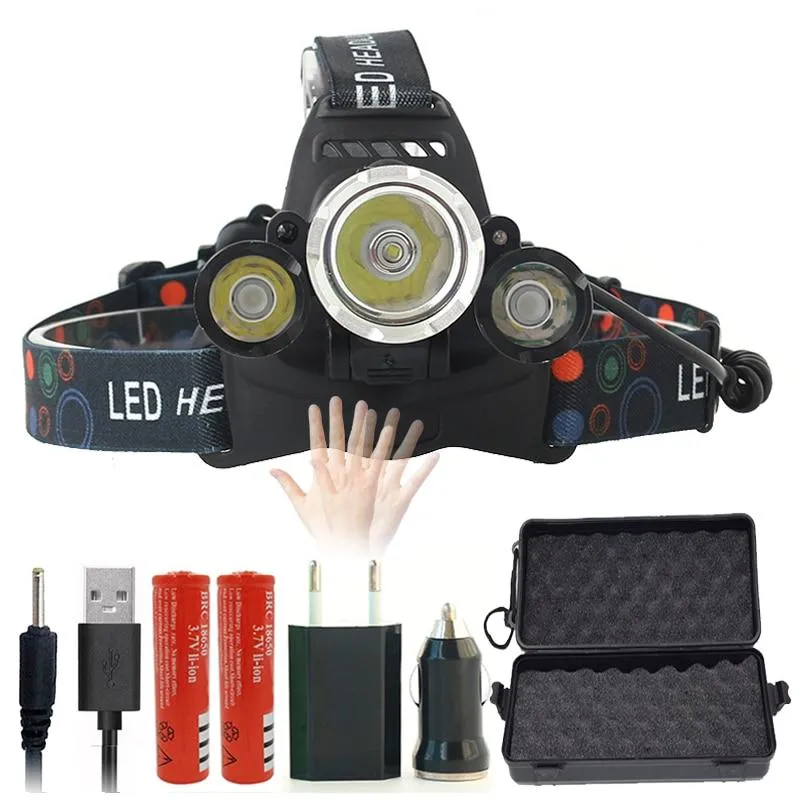 Z20 Sensor rechargeable led headlight headlamp head torch flashlight cree xml 3T6 led head lamp waterproof light 18650 battery