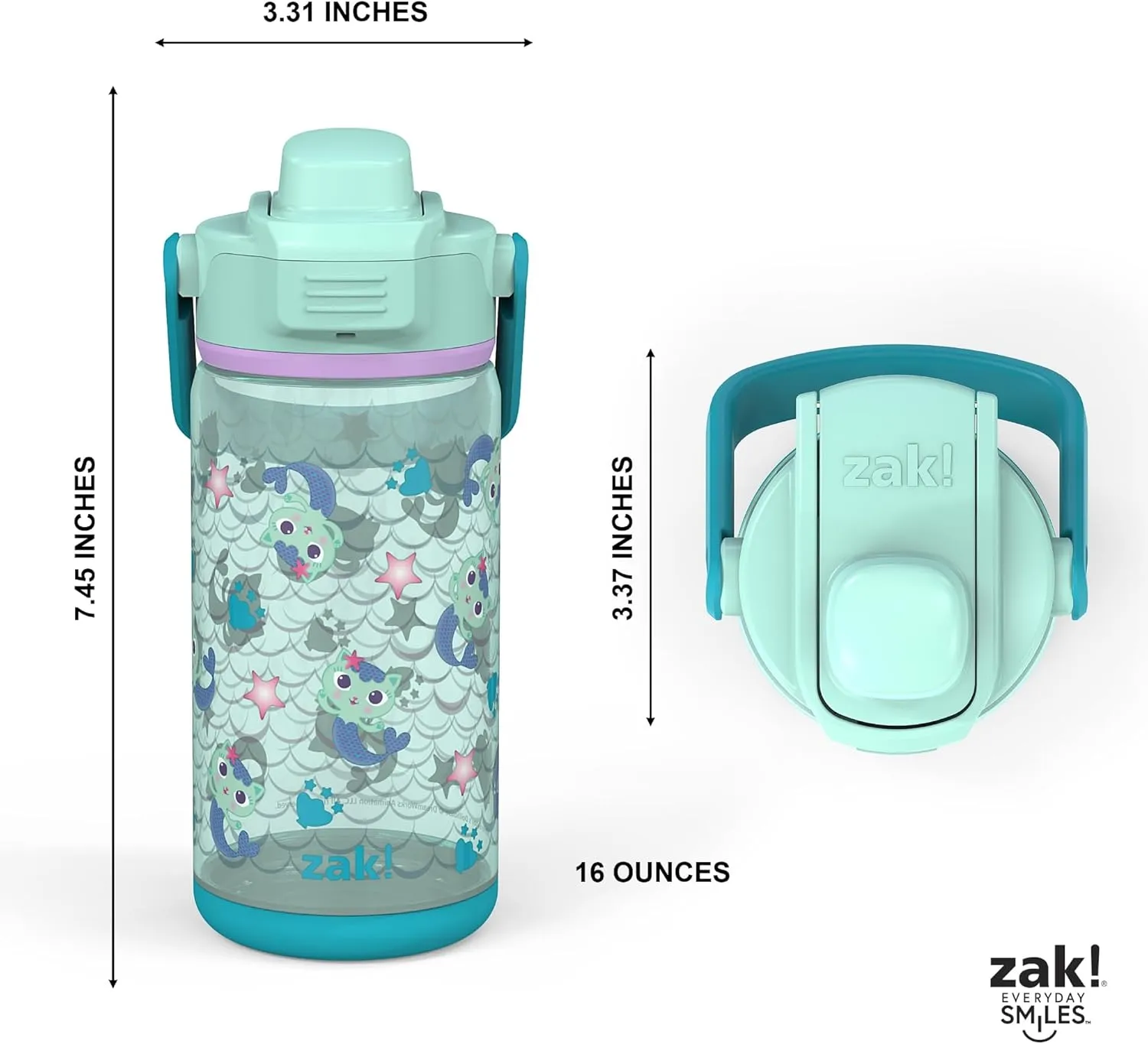 Zak Designs DreamWorks Gabby's Dollhouse Kid Water Bottle 2-Pack Set for Travel, 16oz Plastic is Durable and Leak-Proof with Silicone Spout, Cover, Handle, Protective Base (Pandy Paws, Mercat)