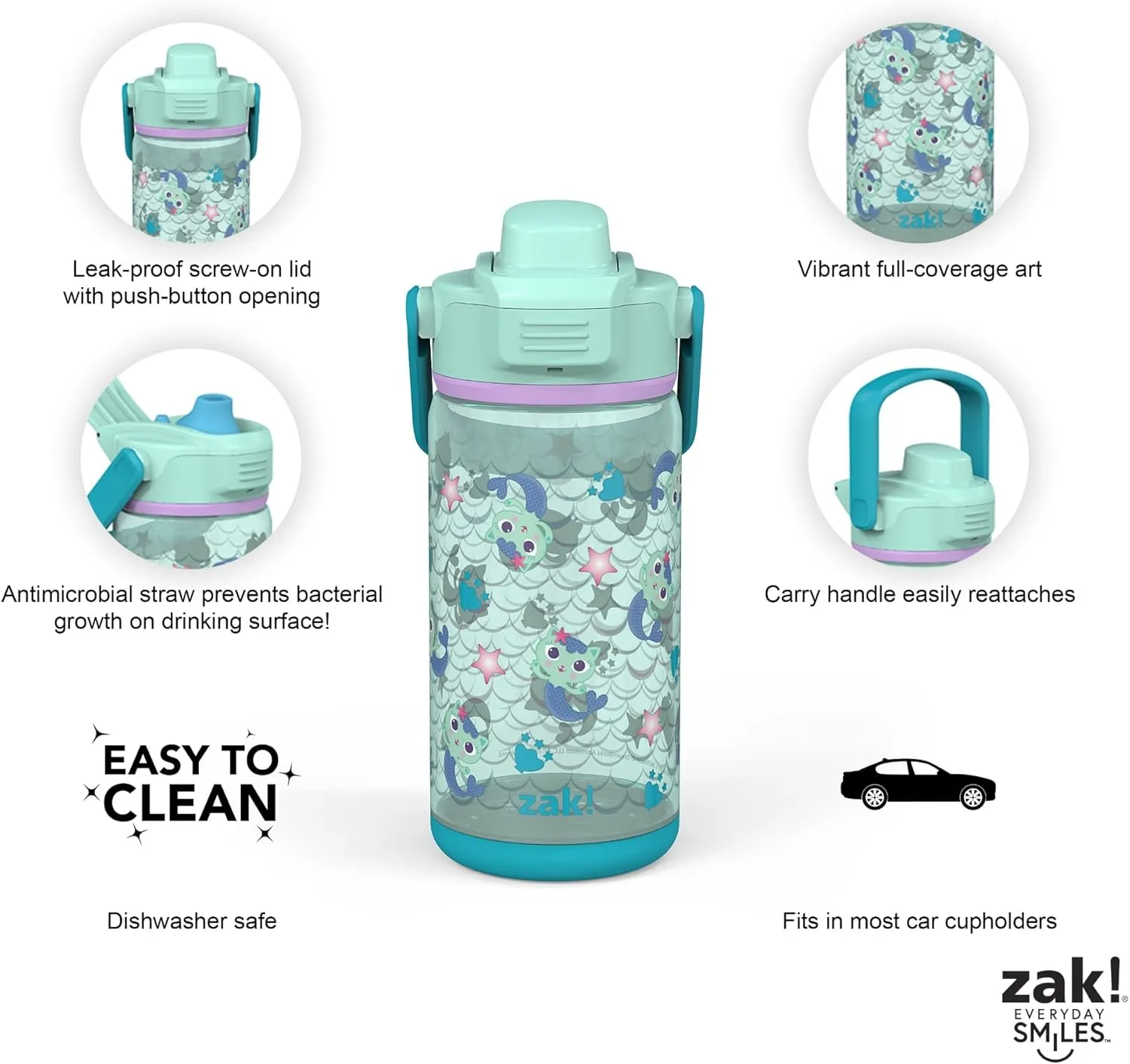 Zak Designs DreamWorks Gabby's Dollhouse Kid Water Bottle 2-Pack Set for Travel, 16oz Plastic is Durable and Leak-Proof with Silicone Spout, Cover, Handle, Protective Base (Pandy Paws, Mercat)