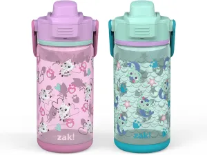 Zak Designs DreamWorks Gabby's Dollhouse Kid Water Bottle 2-Pack Set for Travel, 16oz Plastic is Durable and Leak-Proof with Silicone Spout, Cover, Handle, Protective Base (Pandy Paws, Mercat)