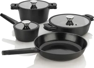 Zavor Noir 7 Piece Cookware Set - Premium Cast Aluminum with Titanium-based Nonstick Ceramic Coating & Detachable Handles - Ultra Lightweight - Induction Ready, Oven Safe & Dishwasher Safe (ZCWNR22)