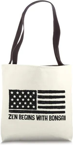 Zen Begins With Bonsai Patriotic American Flag USA Tote Bag