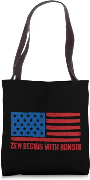 Zen Begins With Bonsai Patriotic American Flag USA Tote Bag