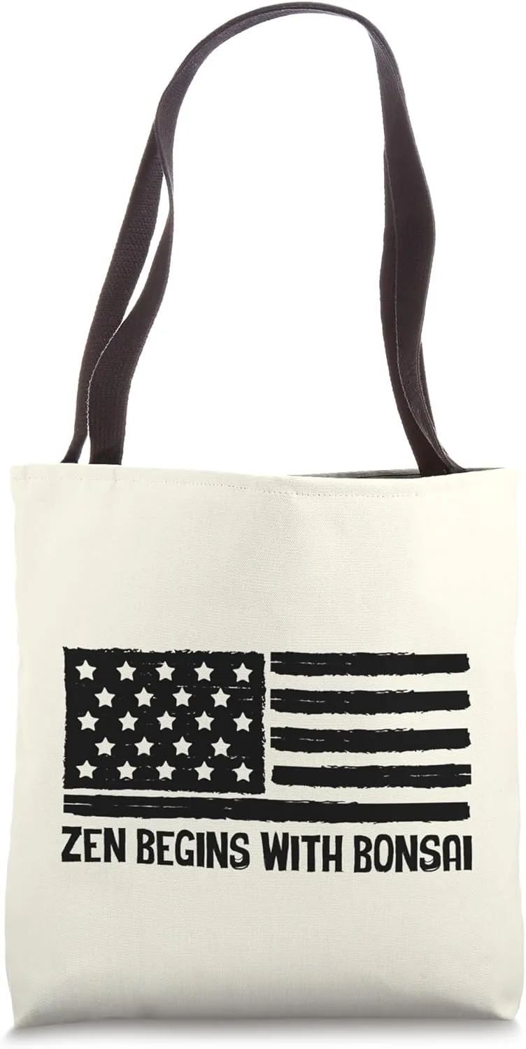Zen Begins With Bonsai Patriotic American Flag USA Tote Bag