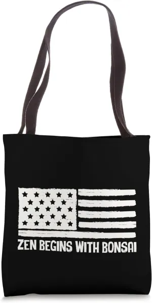 Zen Begins With Bonsai Patriotic American Flag USA Tote Bag