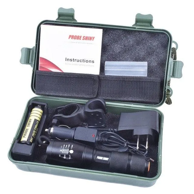 Zoomable 5000LM T6 LED Flashlight Torch Light Kit USB Rechargeable Flashlight 1x18650 Battery Charger Box Bicycle Light 40OT16