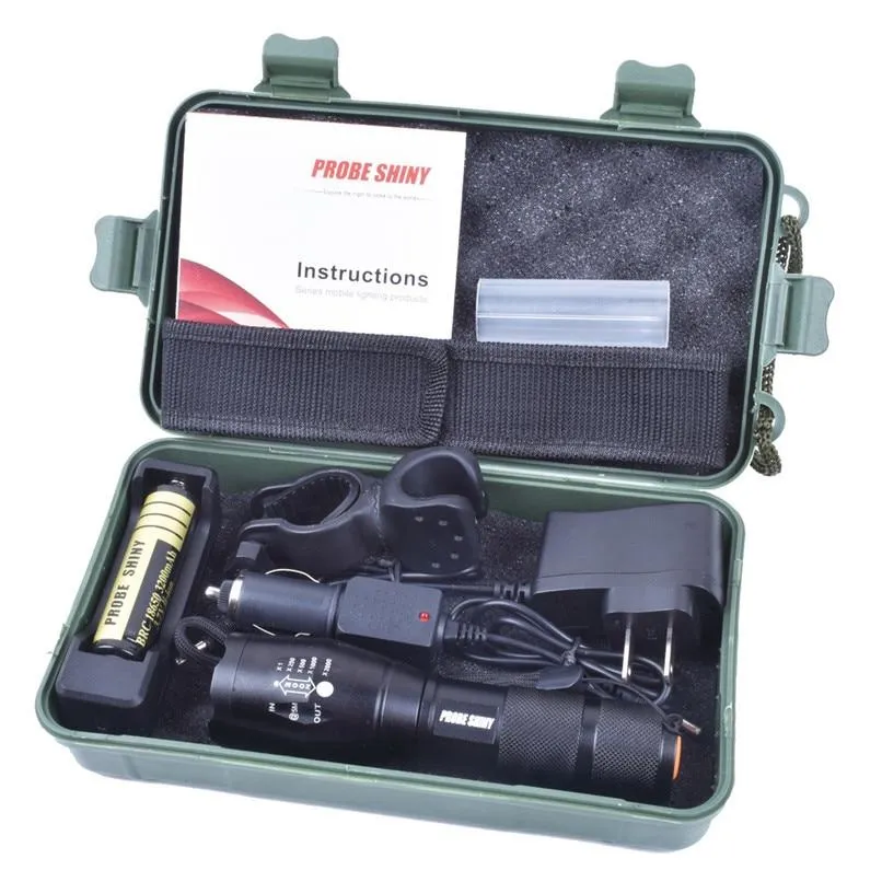 Zoomable 5000LM T6 LED Flashlight Torch Light Kit USB Rechargeable Flashlight 1x18650 Battery Charger Box Bicycle Light 40OT16