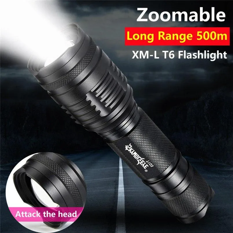 Zoomable 5000LM XMLT6 LED Flashlight Torch Portable Aluminum Alloy 18650 Flashlight Rechargeable Bicycle Light Wholesale 40OT18