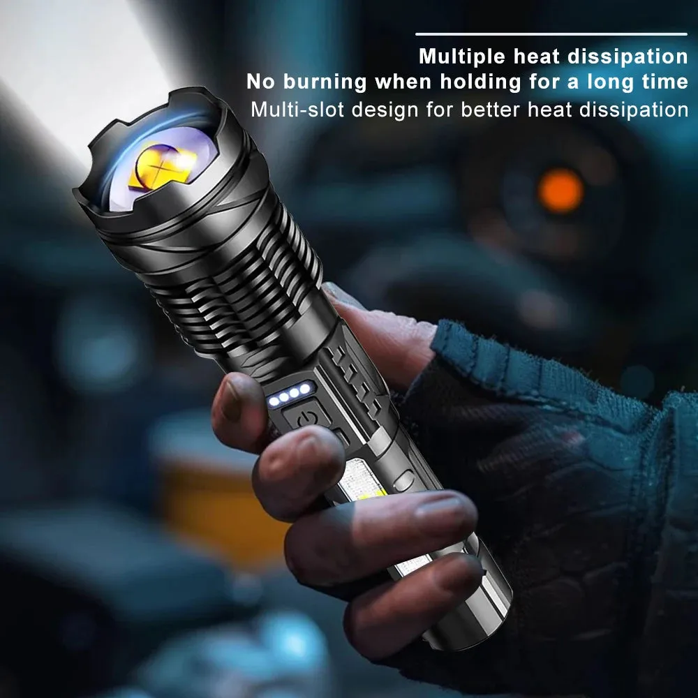 Zoomable Super Bright 30W 7Mode LED  Flashlight Portable Rechargeable Outdoor Lamp with Built in Battery