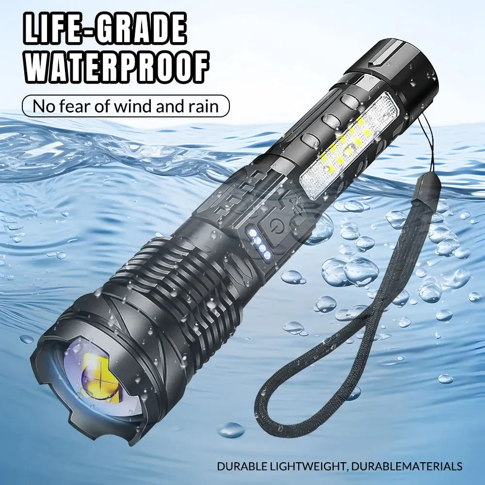 Zoomable Super Bright 30W 7Mode LED  Flashlight Portable Rechargeable Outdoor Lamp with Built in Battery