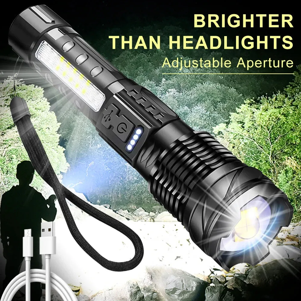 Zoomable Super Bright 30W 7Mode LED  Flashlight Portable Rechargeable Outdoor Lamp with Built in Battery