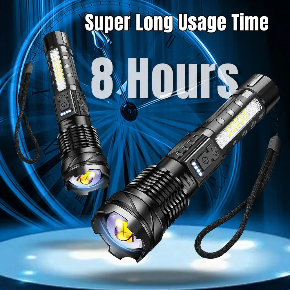 Zoomable Super Bright 30W 7Mode LED  Flashlight Portable Rechargeable Outdoor Lamp with Built in Battery