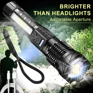 Zoomable Super Bright 30W 7Mode LED  Flashlight Portable Rechargeable Outdoor Lamp with Built in Battery
